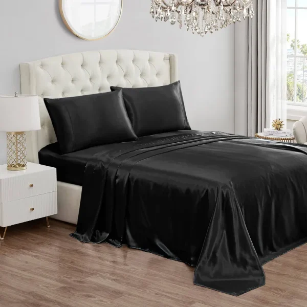 Juicy Couture Silky Satin Sheet Set - Black - Queen