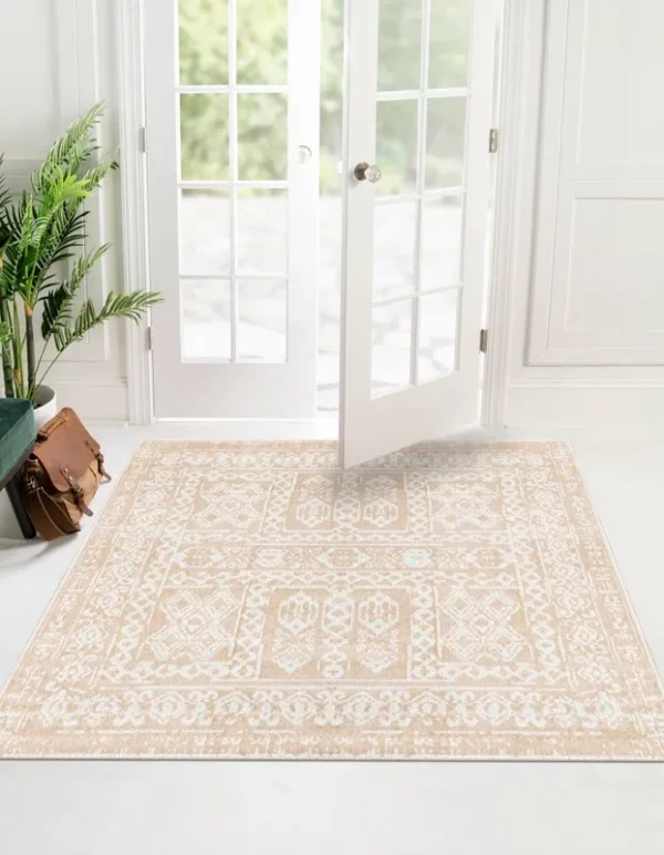 Unique Loom Oxford 8 ft Square Beige Bohemian, Floral, Geometric Area Rug