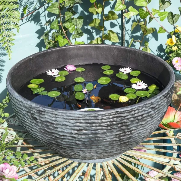 Sungmor Hydroponic Planter Large Garden Bowl Micro Landscape Succulent Pot - 15.6 inch Diameter 0.5 inch Thickened Big Water Lily Container - Resin
