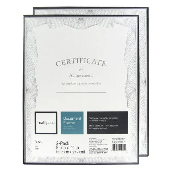 Realspace Slimline Document Frames, 8-1/2 inch x 11 inch, Black, Pack of 2 Frames