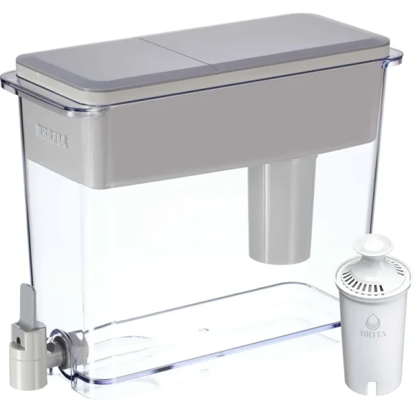 Brita XL Water Filter Dispenser for Tap and Drinking Water with 1 Standard Filter, Lasts 2 Months, 27-Cup Capacity, BPA Free, Grey, Gray