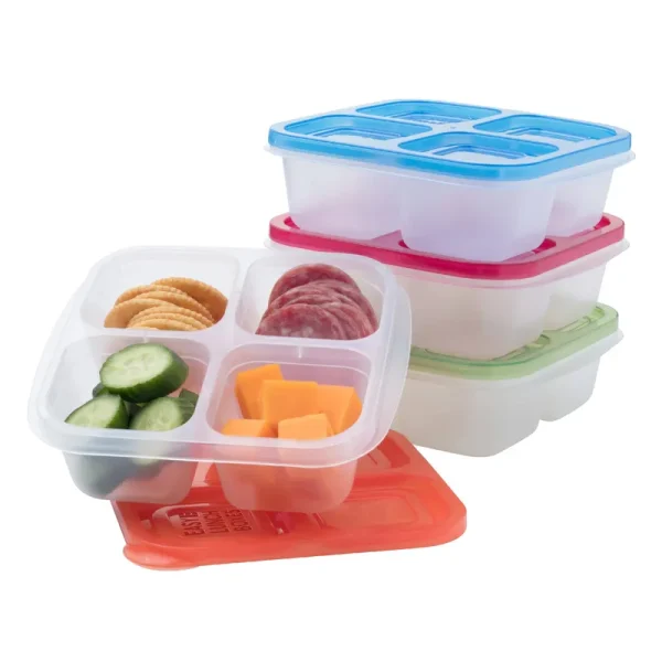 easylunchboxes - Bento Snack Boxes - Reusable 4-Compartment Food Containers for School Work and Travel Set of 4 Classic