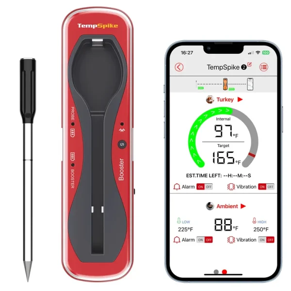 ThermoPro TempSpike Premium Truly Wireless Meat Thermometer Up to 500ft Remote Range, Bluetooth Meat Thermometer with Wire-Free Probe, Meat
