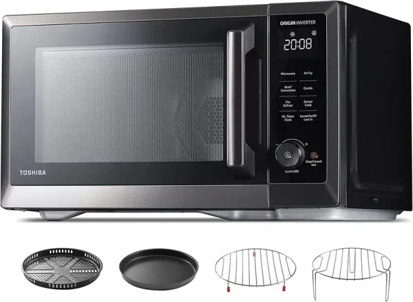 TOSHIBA 7 - in - 1 Countertop Microwave Oven Air Fryer Combo, Inverter, Convection, Broil, Speedy Combi, Even Defrost, Humidity Sensor, Mute Function, 27 Auto Menu&47 Recipes, 1.0 Cu.ft/30QT, 1000W