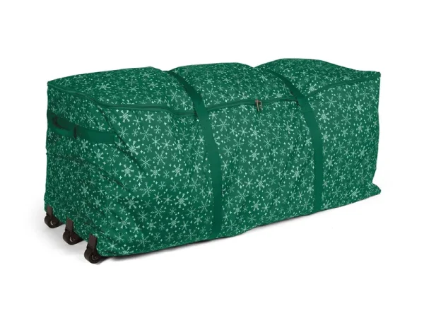 Rolling Cinch Christmas Tree Bag - Fits Up to 9' to 11' Tree, Heavy Duty POLYESTER, 3-Year Warranty - Elite Plus, Green Snowflake - Covermates