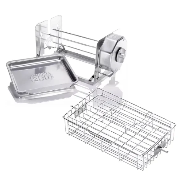 ROTO - Q 360 Cordless Rotisserie Kit W/Flat Cage for Grills, Ovens, Smokers - Non - Electric Spit Roaster - Gas or Charcoal BBQ - Kamado Joe Green Egg Kettle - Indoor Outdoor Cooking