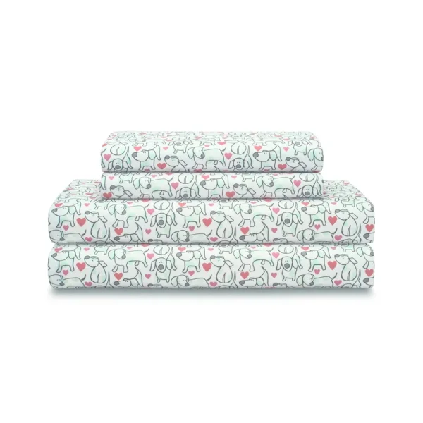 Whimsical Print Collection Microfiber Sheet Set, King, Hearts & Hounds