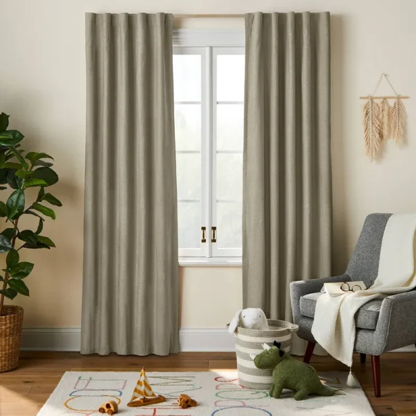 Pillowfort 84" Blackout Chambray Cotton Curtain Panel Green | Target