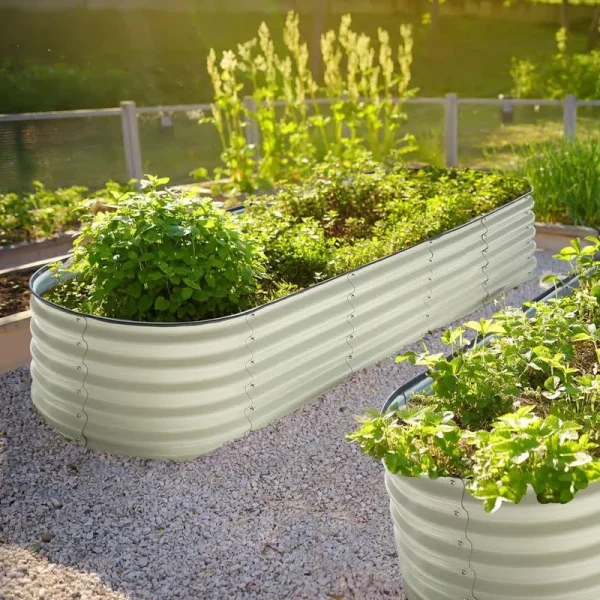 8 ft. x 2 ft. x 1.4 ft. Galvanized Raised Garden Bed 9-in-1 Planter Box Outdoor Pearl White