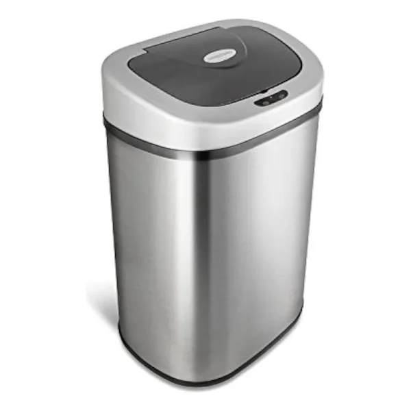 Ninestars Automatic Touchless Infrared Motion Sensor Trash Can with Stainless Steel Base & Oval, Silver/Black Lid, 21 Gal
