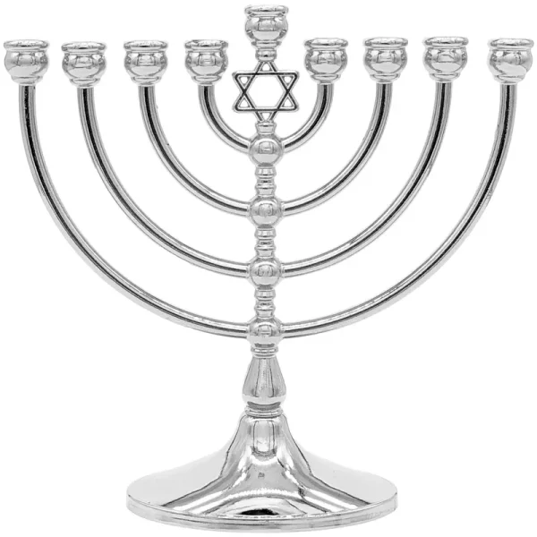 The Dreidel Company Hanukkah Menorah with Traditional Star Polished Aluminum Finish Size 7' Tall