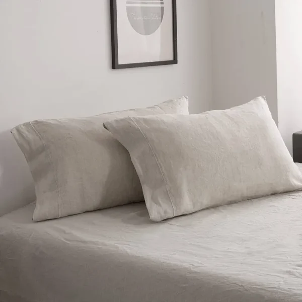 Simple&Opulence 100% Belgian Linen Pillowcase Embroidered-Set of 2, Queen(Standard) Size(20X30), Stone Washed Solid Color-Soft and Durable, Linen