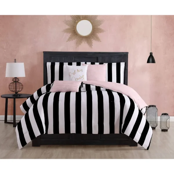 Juicy Couture Cabana Stripe 5-Piece Reversible Comforter Set Twin - Black White