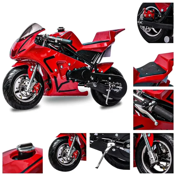 FRP 4 Stroke Pocket Bike 03, Pocket Bike for Kids W/ Strong Dual Brake, Realistic Racing Pocket Rocket Max Speed 20 Mph, Mini Bike Max Weight 165 lb - Ultra Edition, Red