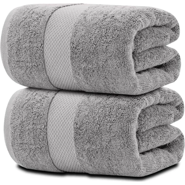 White Classic Luxury 100% Huge Cotton Bath Sheets Set of 2 - 35x70" Light-Grey