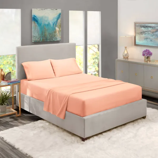 Clara Clark Deep Pocket 4 Piece Bed Sheets Set, Soft Microfiber Cool & Breathable Hotel Luxury Bed Sheet Set, King size, Peach, Orange