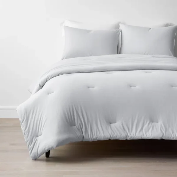 The Company Store Company Cotton 2-Piece Light Gray Cotton Jersey Knit Twin/Twin XL Comforter Set