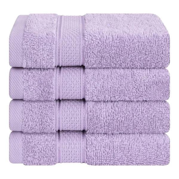 American Soft Linen, Salem Luxury 4 Pack Washcloth Set, 100% Turkish Combed Cotton, 13 inch x 13 inch Washcloths, Lilac, Green