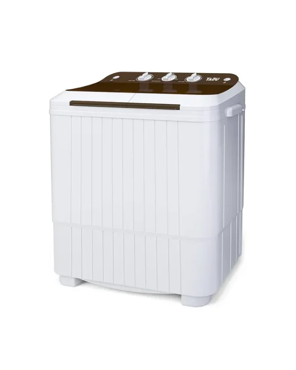 Tabu Portable Washing Machine, Mini Washer, 16.5lbs Compact Twin Tub Wash Spin Combo for Apartment, Dorms, RVs, Camping and More, White Brown