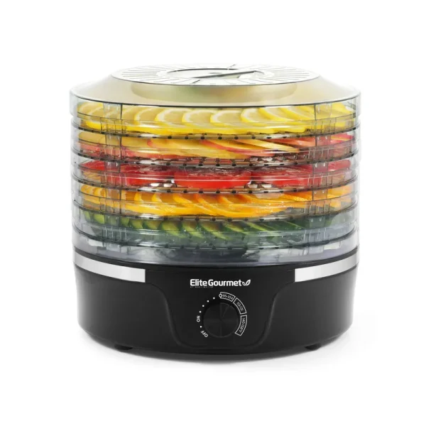 Elite Gourmet Food Dehydrator with Adjustable Temperature Dial, Black