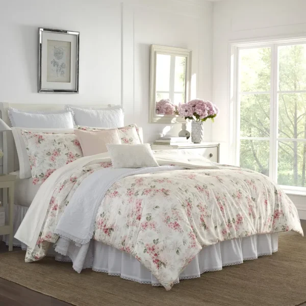 Laura Ashley Wisteria Comforter Set, King, Pink