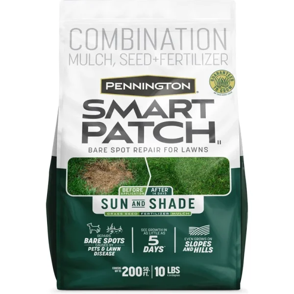 Pennington Smart Patch Mulch, Seed + Fertilizer, Sun and Shade - 10 lbs (4.54 kilograms)
