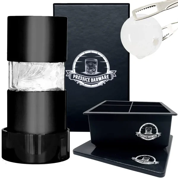 Pressice Barware Ice Ball Press - Effortlessly Make Giant 2.3" Ice Balls - Includes Aircraft Grade Aluminum Ice Press and Ice Mold - Assembled in
