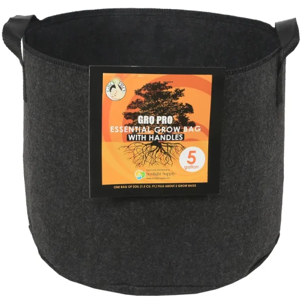 Gro Pro Essential Black Round Fabric Pot w/ Handles 5 Gal