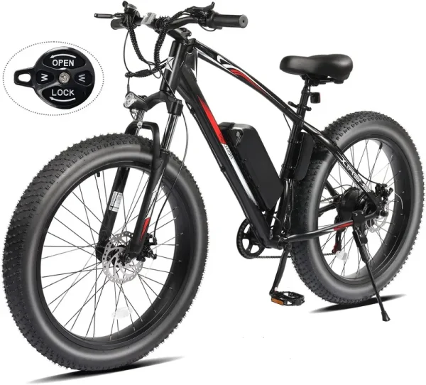 PEXMOR Electric Bike for Adult, Electric Mountain Bike 500W 48V 13AH Removable Battery, 26" Fat Tire Ebike Electric Bicycle 20MPH Snow Beach E Bike W/Shimano 7 Speed Lockable Suspension Fork