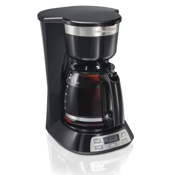 Hamilton Beach Programmable Coffee Maker, 12 Cups, Stainless Steel Accents, 49632, Black