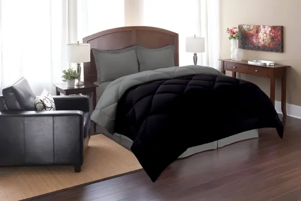Elegant Comfort Goose Down Alternative Reversible 3PC Comforter Set- Available in A Few Sizes and Colors , Full/Queen, Black/Gray