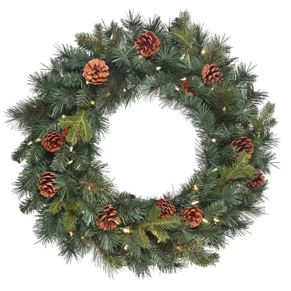 GE 26-in Pre-Lit Indoor Battery-Operated Green Mixed Needle Artificial Christmas Wreath | 19005LO