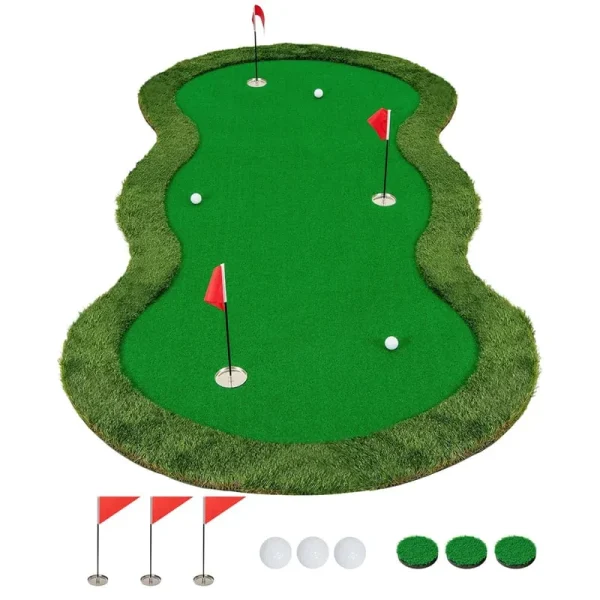 10FT x 5FT Golf Putting Green, Indoor Outdoor Professional Golf Practice Mat with 3 Holes & Golf Balls, Golf Training Mat for Home Office, Backyard