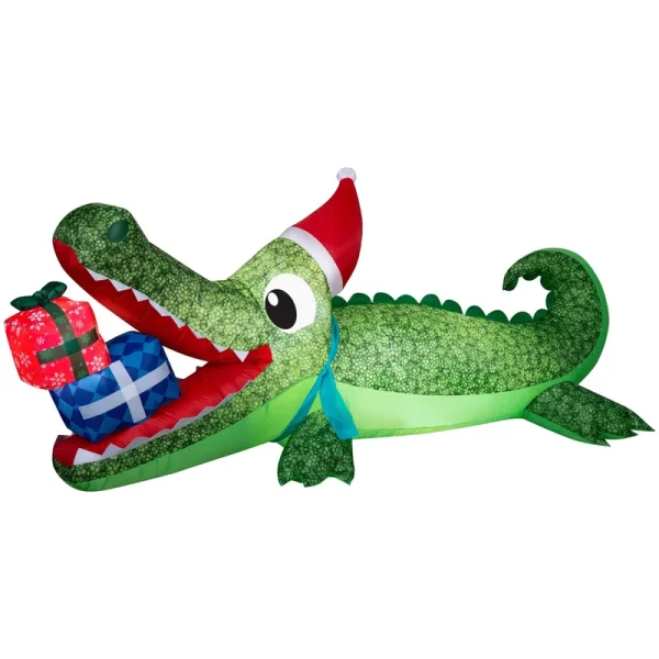 Airblown Inflatables Christmas 9 Foot Gator with Gift Scene, by Holida