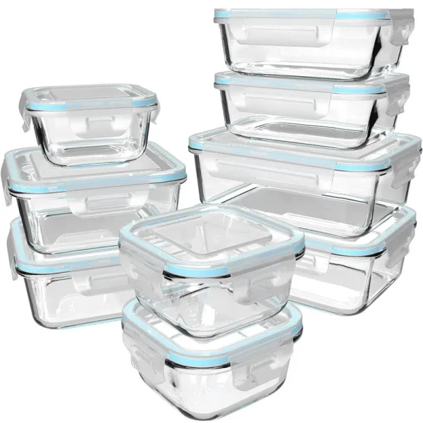 S Salient 18 Piece Glass Food Storage Containers with Lids, Meal Prep Containers for Food Storage, BPA Free & Leak Proof (9 Lids & 9 Containers)