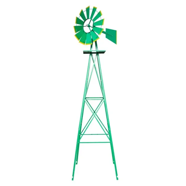 VINGLI 8ft Ornamental Windmill Backyard Garden Decoration Weather Vane, Heavy Duty Metal Wind Mill w/ 4 Legs Design,Green