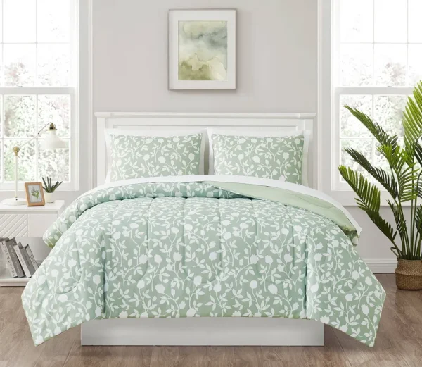 Mainstays Floral Bed in A Bag Comforter Set with Sheets - Green - Twin Each