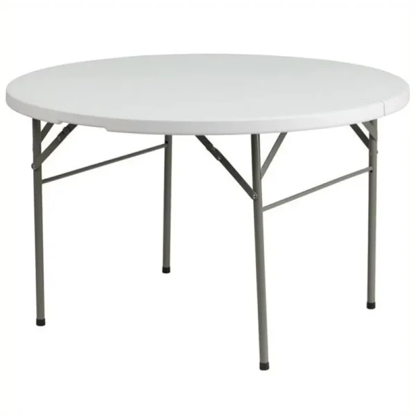 Bowery Hill 47.5" Round Bi - Fold Granite Folding Table in White