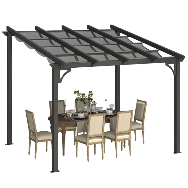 AECOJOY 10' x 8' Gazebo for Patio, Retractable Pergola with Adjustable Sun Shade Canopy Roof