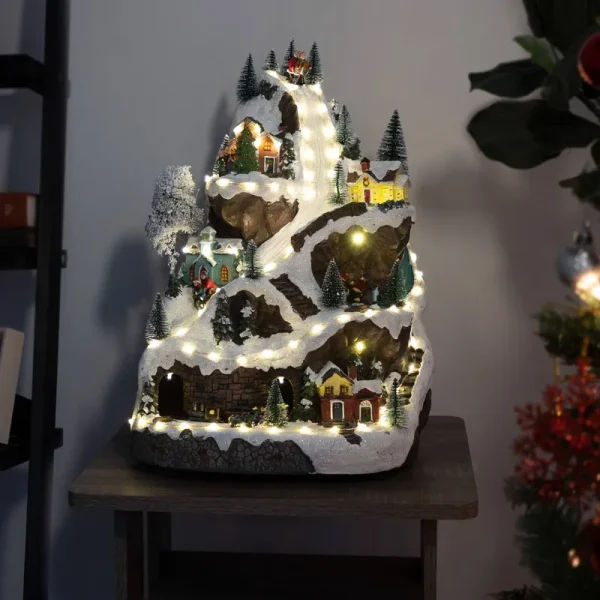Alpine Corporation 18 in. Tall Animated Winter Wonderland Set with LED Light and Music