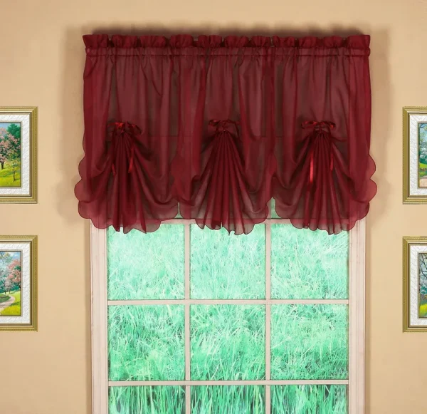 Emelia Sheer Burgundy Fan Valance, Red
