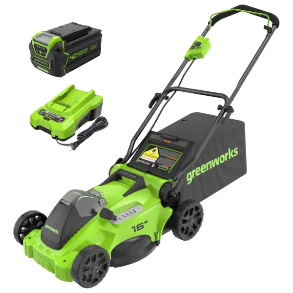 greenworkstools-40V 16" Cordless Battery Brushless Push Lawn Mower w/ 4.0Ah Battery & Charger
