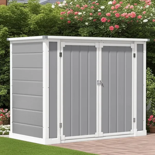 Seizeen Shed and Outdoor Storage, 41 Cu.ft Small Outdoor Resin Shed with 3 Doors & Floor, 306GAL Deck Box Waterproof Plastic Tool Storage Shed for Cushion Lawn Mower Garbage Cans