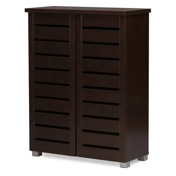 Baxton Studio Adalwin 2-Door Shoe Cabinet, Dark Brown