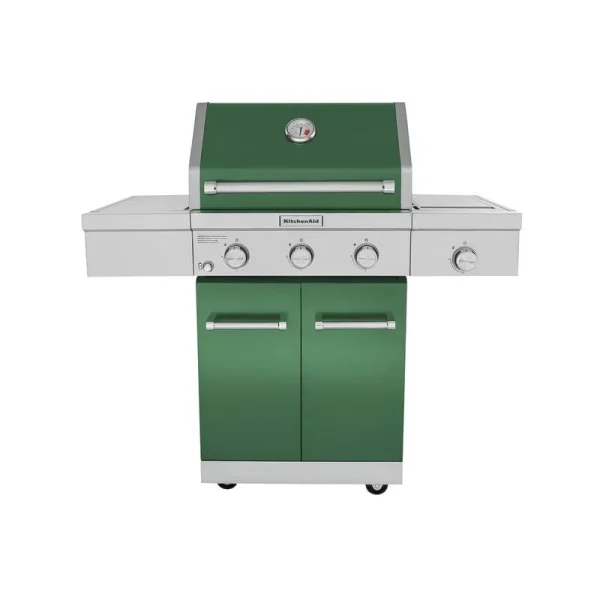 3-Burner Propane Gas Grill in Green with Ceramic Sear Side Burner
