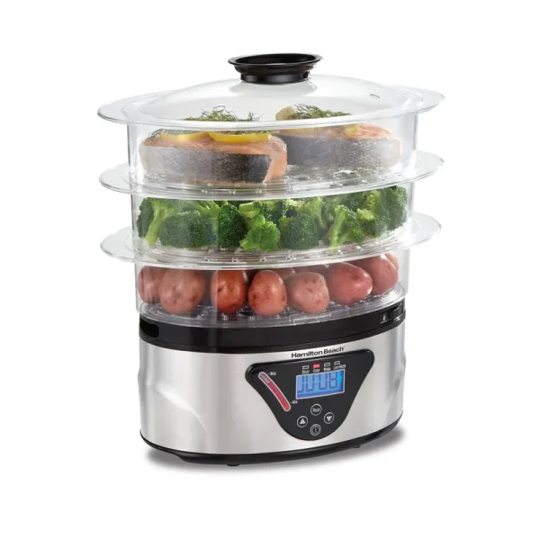 Hamilton Beach - 3-Tier Digital Food Steamer/Rice Cooker, Silver