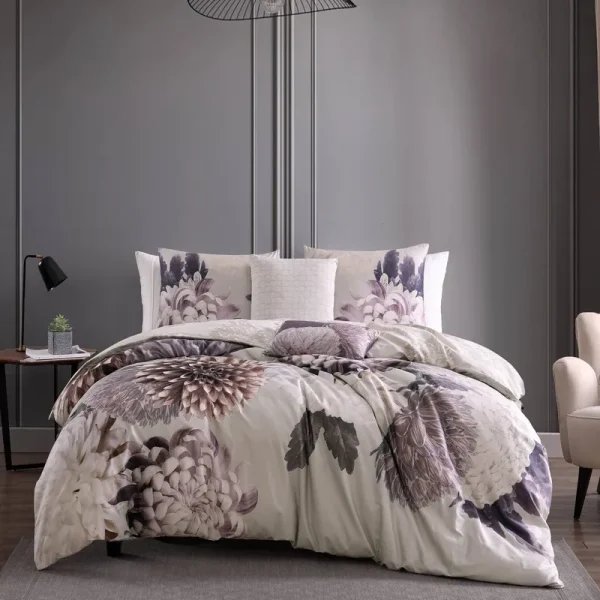 Bebejan Bloom 5 Piece Comforter Set, King, Purple, 100% Cotton, Reversible