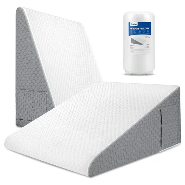 Forias Wedge Pillows 12" Bed Wedge Pillow for Sleeping Acid Reflux After Surgery Triangle Pillow Wedge for Sleeping Gerd Snoring, Air Layer Wedge
