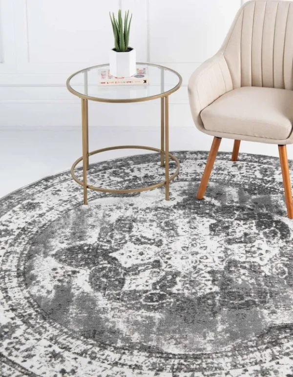 Unique Loom 3151839 6 x 6 ft. Salle Garnier Sofia Round Rug Gray