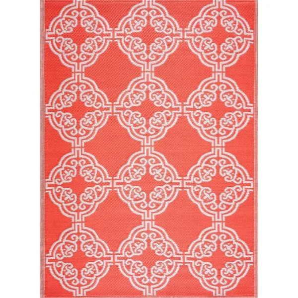 Playa Rug Marrakech Lightweight Reversible Recycled Plastic Outdoor Floor Mat/Rug Orange&White 6'x9' 6' x 9'